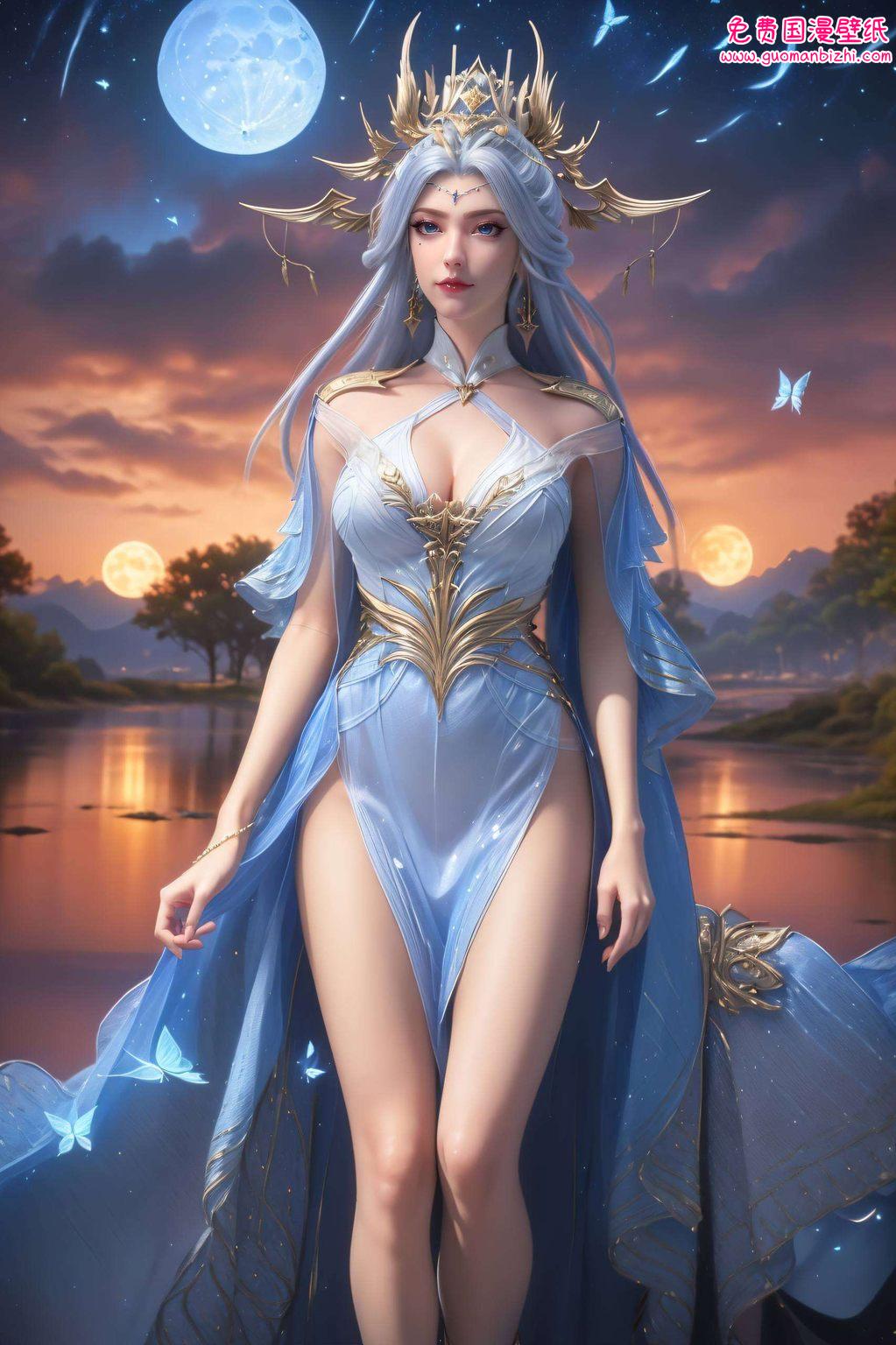 在平板的幽蓝屏幕上壁纸上的她