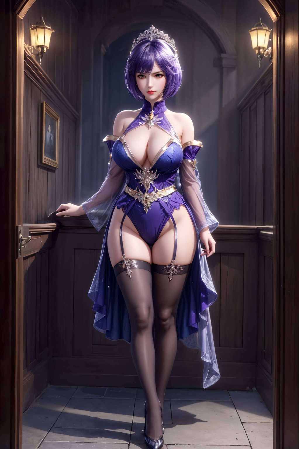 在那一片紫色的壁纸中她的眼神犀利如鹰