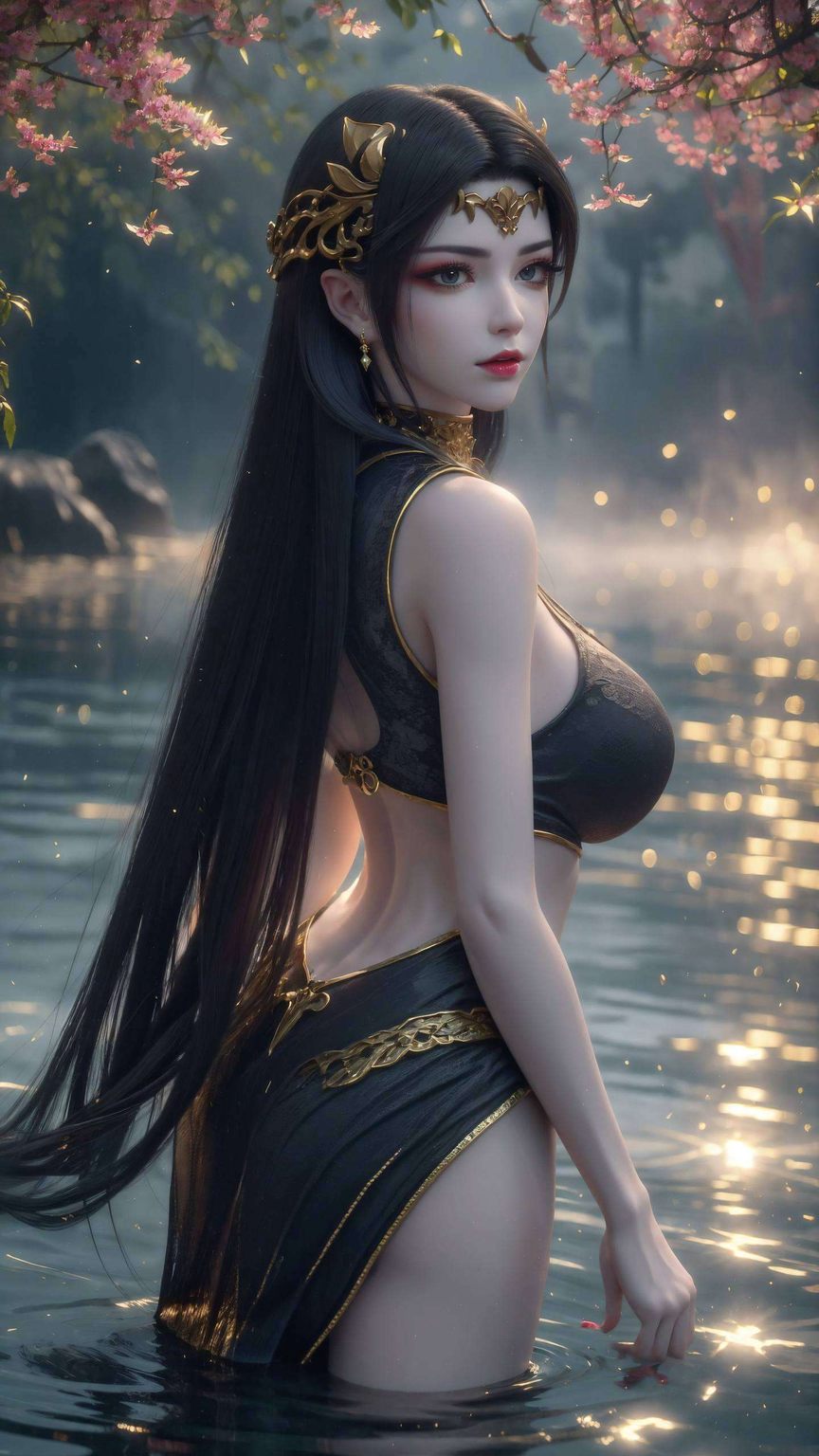 她的身后在绚丽的光影交织中