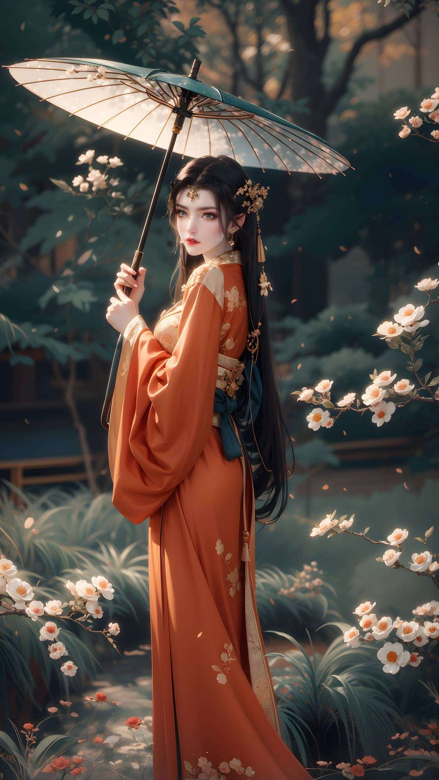 眼神中藏着深邃的玄幻力量吞天蟒的七彩斑斓与她相映成趣