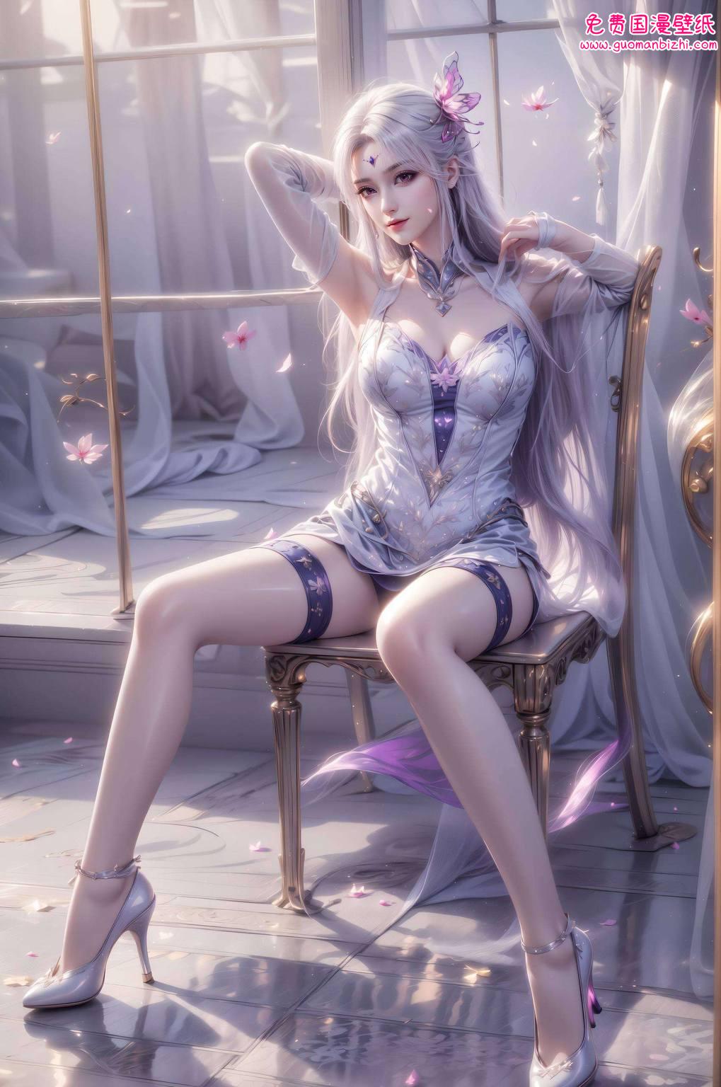 在绚烂的苹果炫彩壁纸中她的美