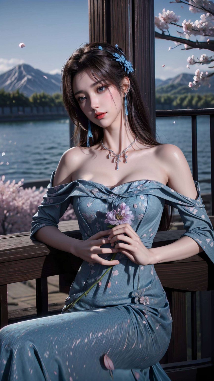 她那抱花的姿态更是心灵的慰藉