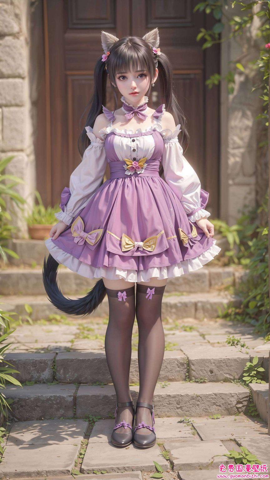 与国漫女神的独特魅力交织在绚烂的苹果炫彩壁纸中