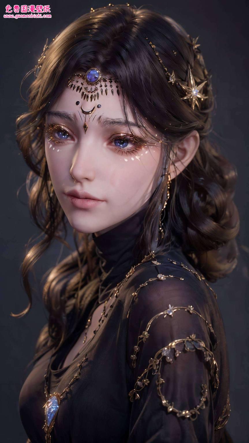 动漫美女的灵动风姿融合于炫彩的苹果炫彩壁纸之中