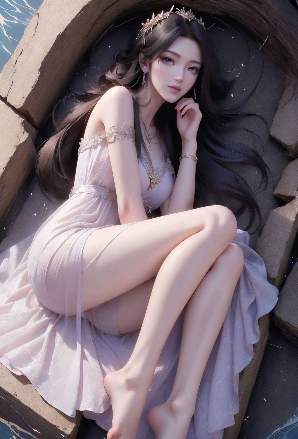 她的眼神里带着一丝调皮嘿