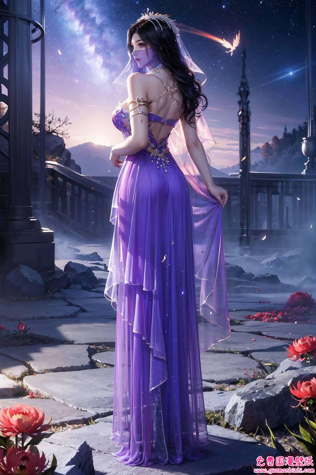 程潇以紫精灵的姿态在绚丽的光影交织中