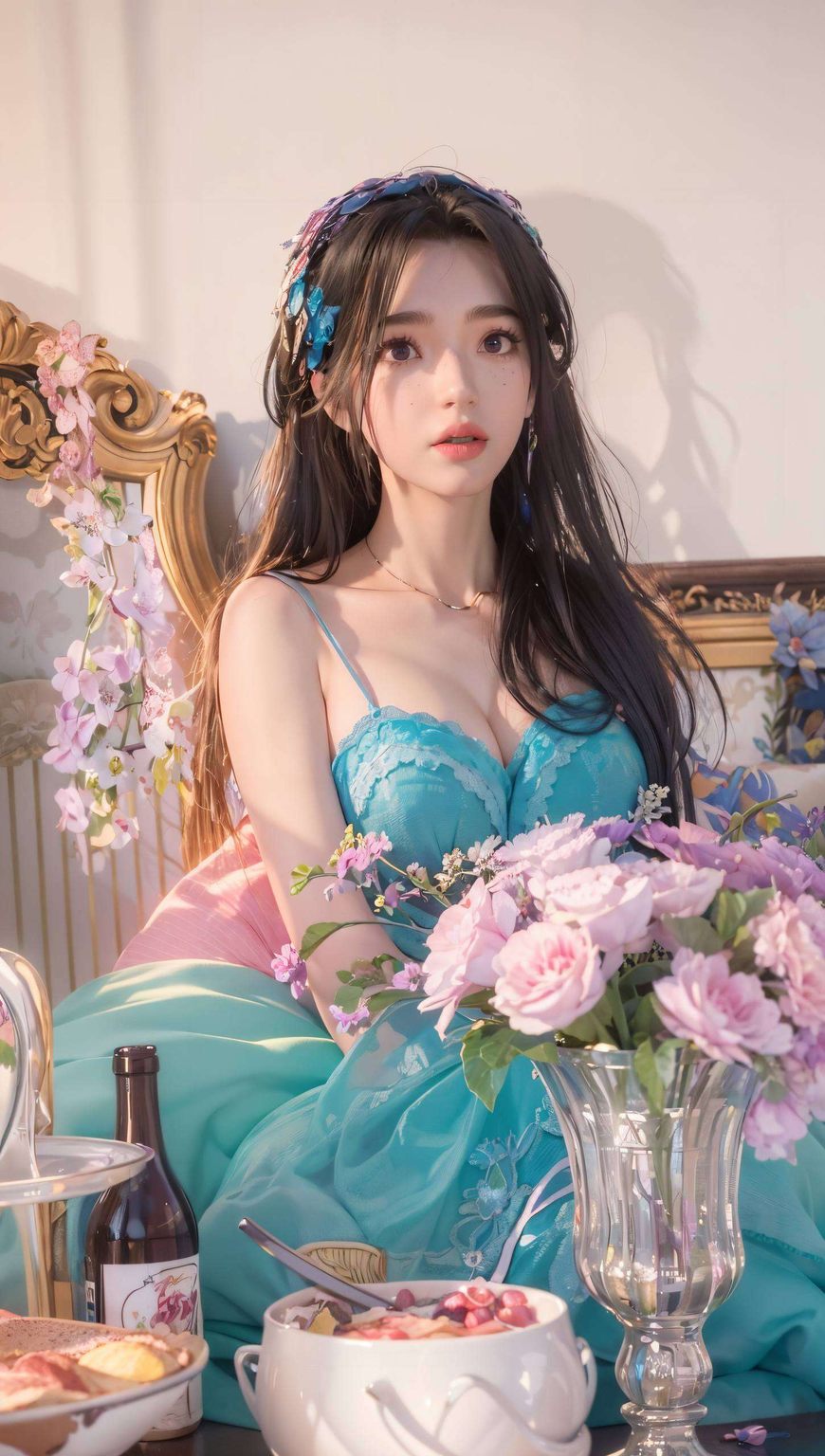 动漫美女的柔美轮廓巧妙地融入玄幻的色彩中