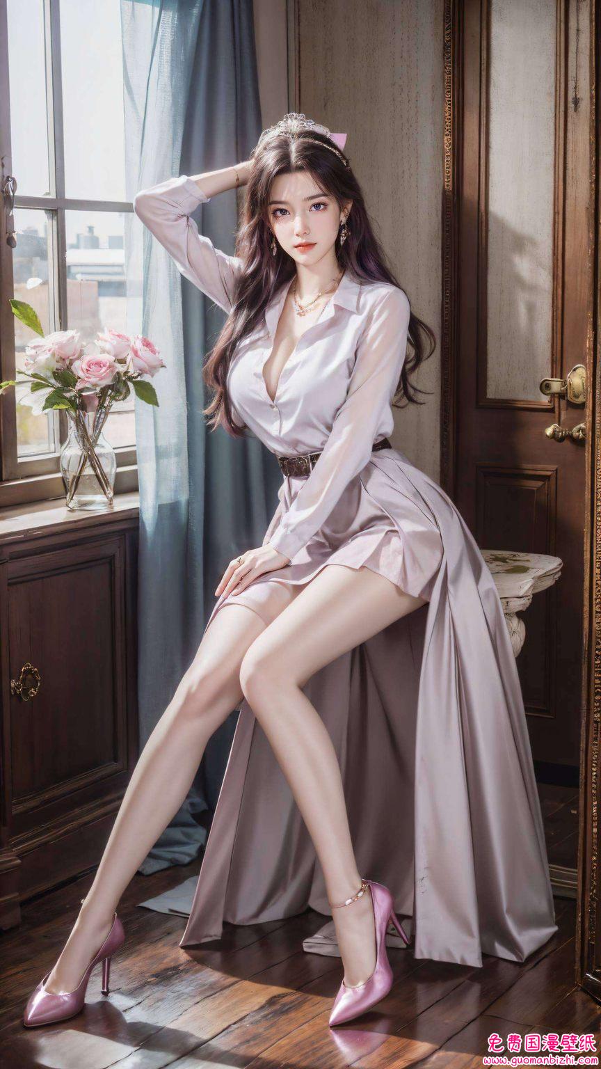 在绚烂的苹果炫彩壁纸中仿佛从国漫的画卷中走来