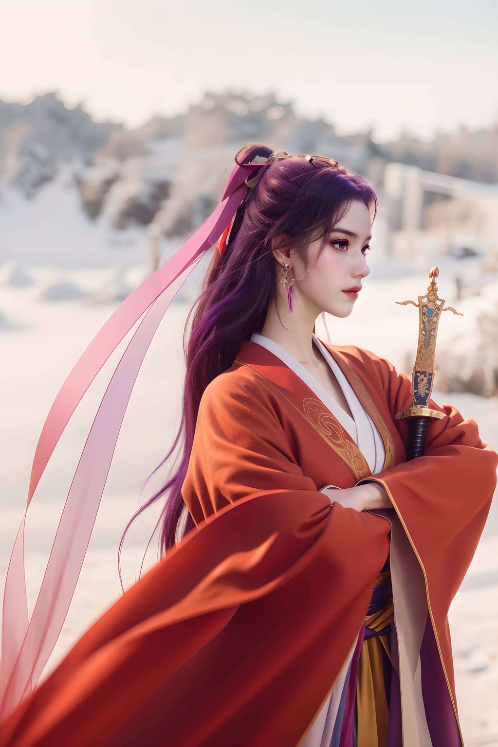 4K超清的画面捕捉了每一次剑光挥舞的瞬间在紫色的云霄壁纸中