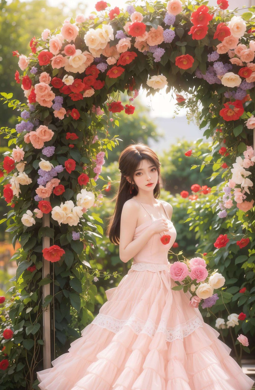 眼中闪烁着不屈的光芒一袭火红长裙