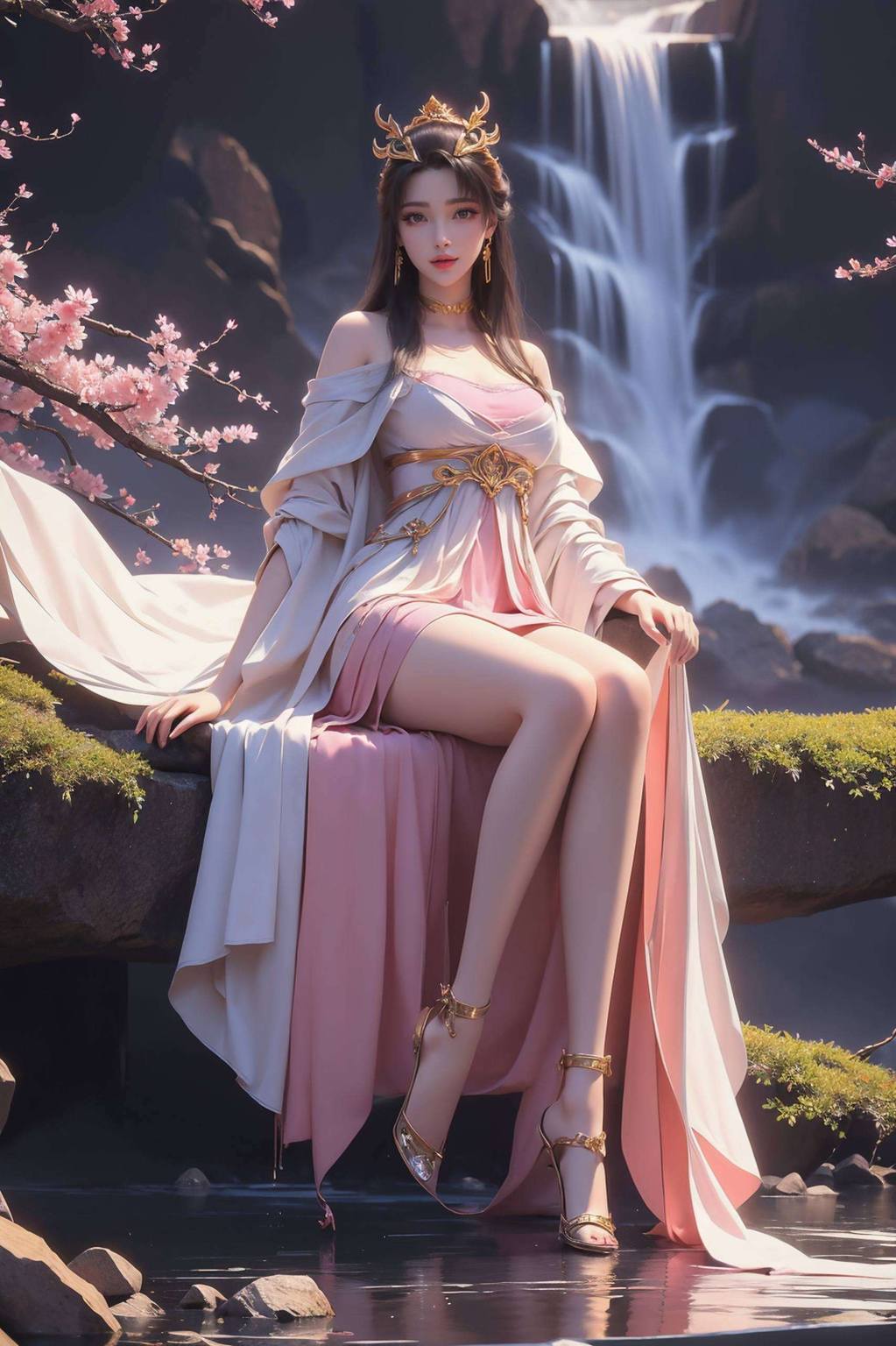 她优雅地舞动着这款AI生成的天狐仙子壁纸