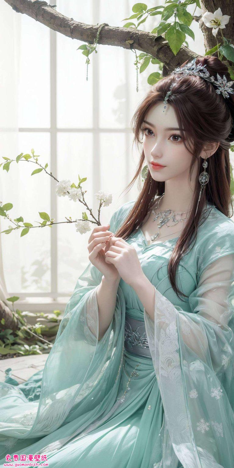 高清壁纸映衬下她身姿婉约