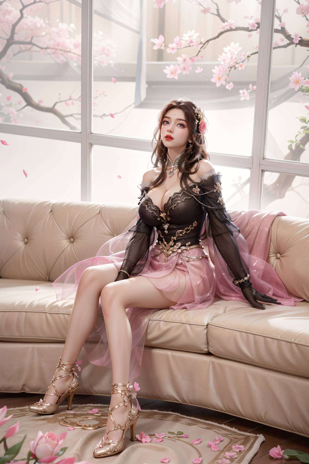 与动漫美女共舞云端一组AI绘画壁纸