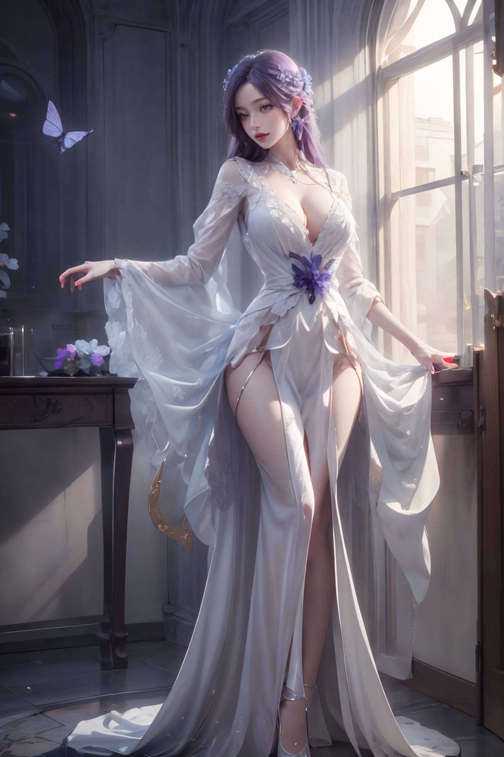 她的眼神中藏着深深的宇宙在晨曦微光的照耀下