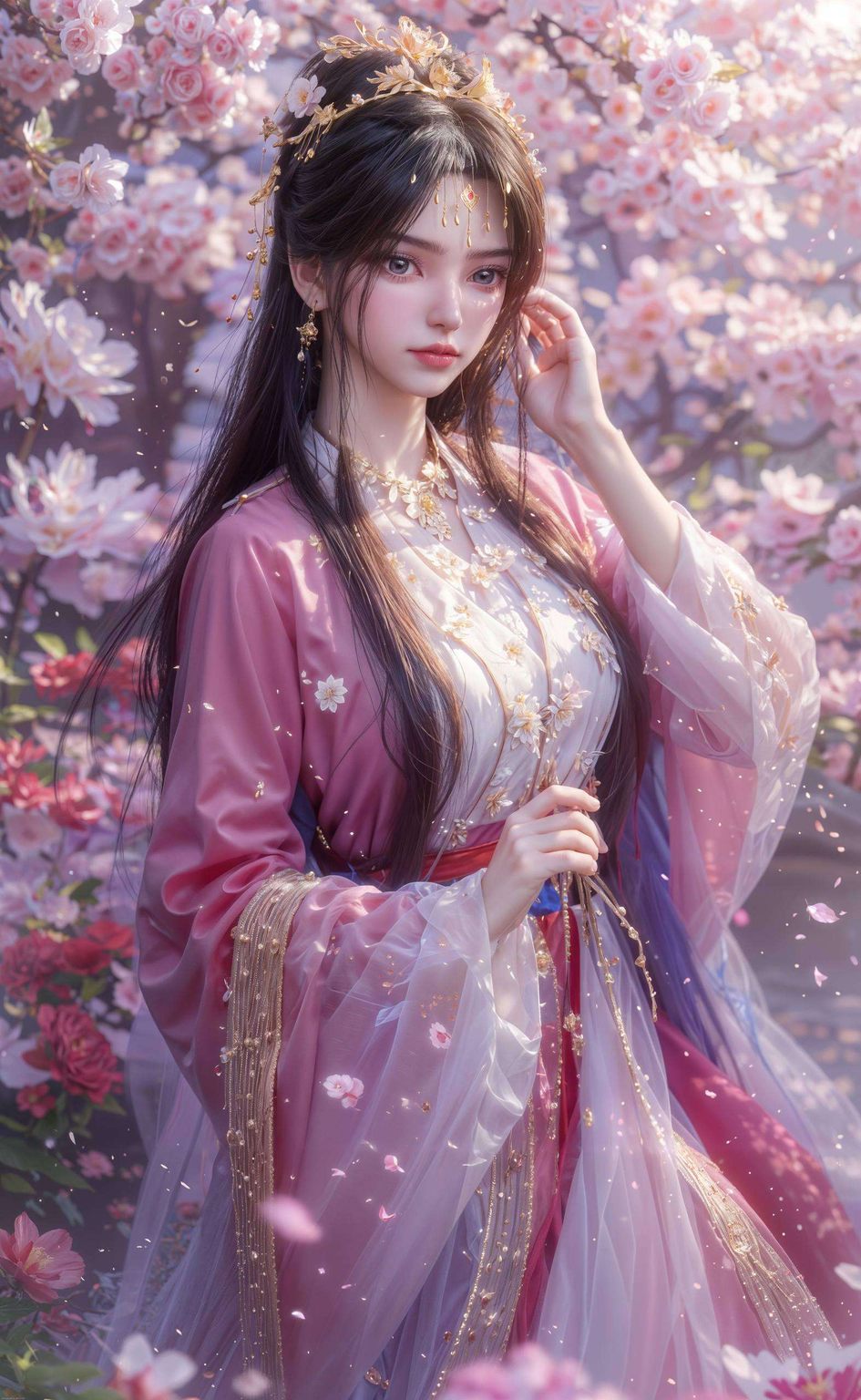 如一朵盛开在玄幻世界的莲花她的倩影在1920x1080的高清壁纸中绽放