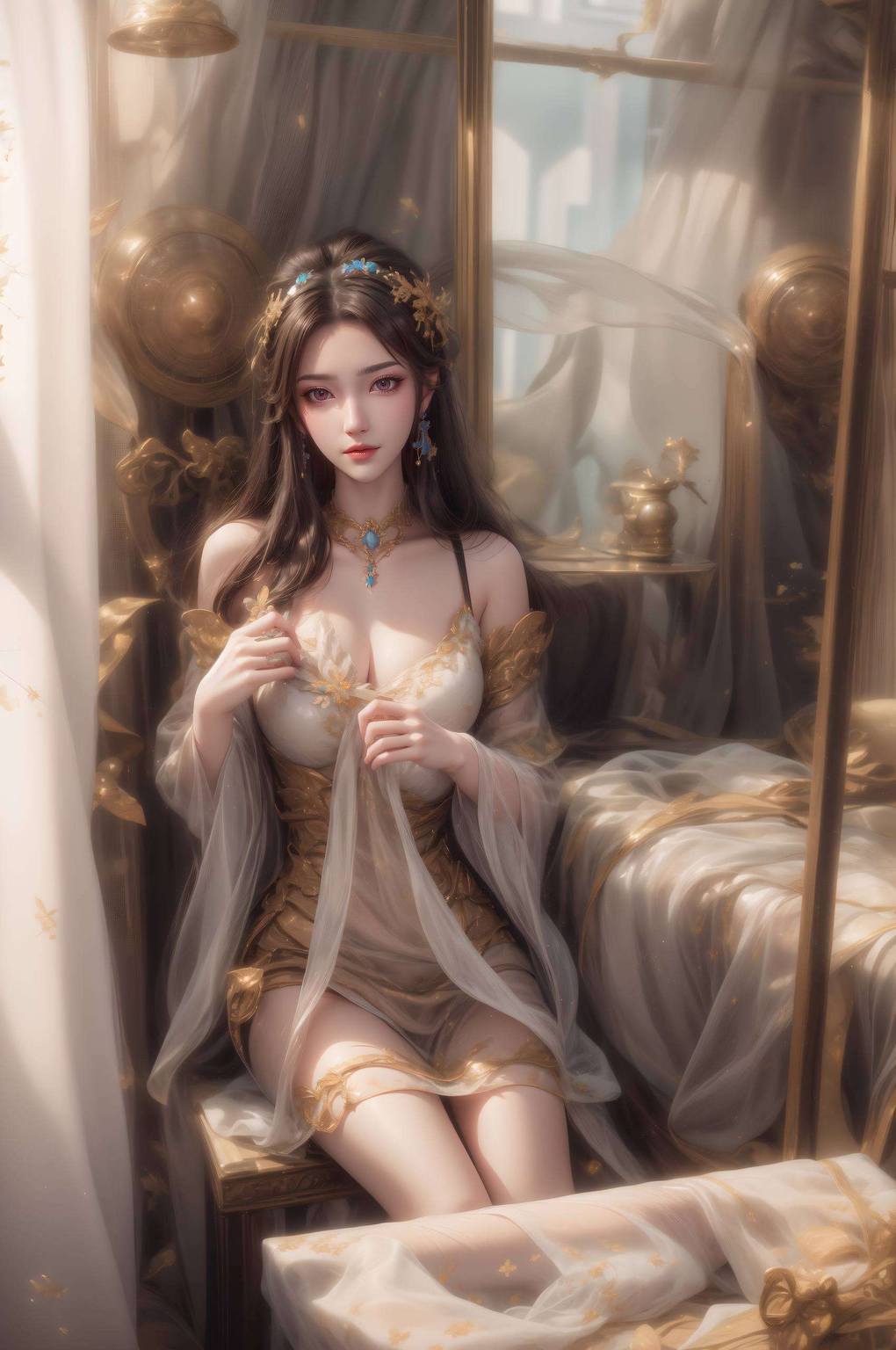 动漫美女的灵动与深情在绚烂的苹果炫彩壁纸中