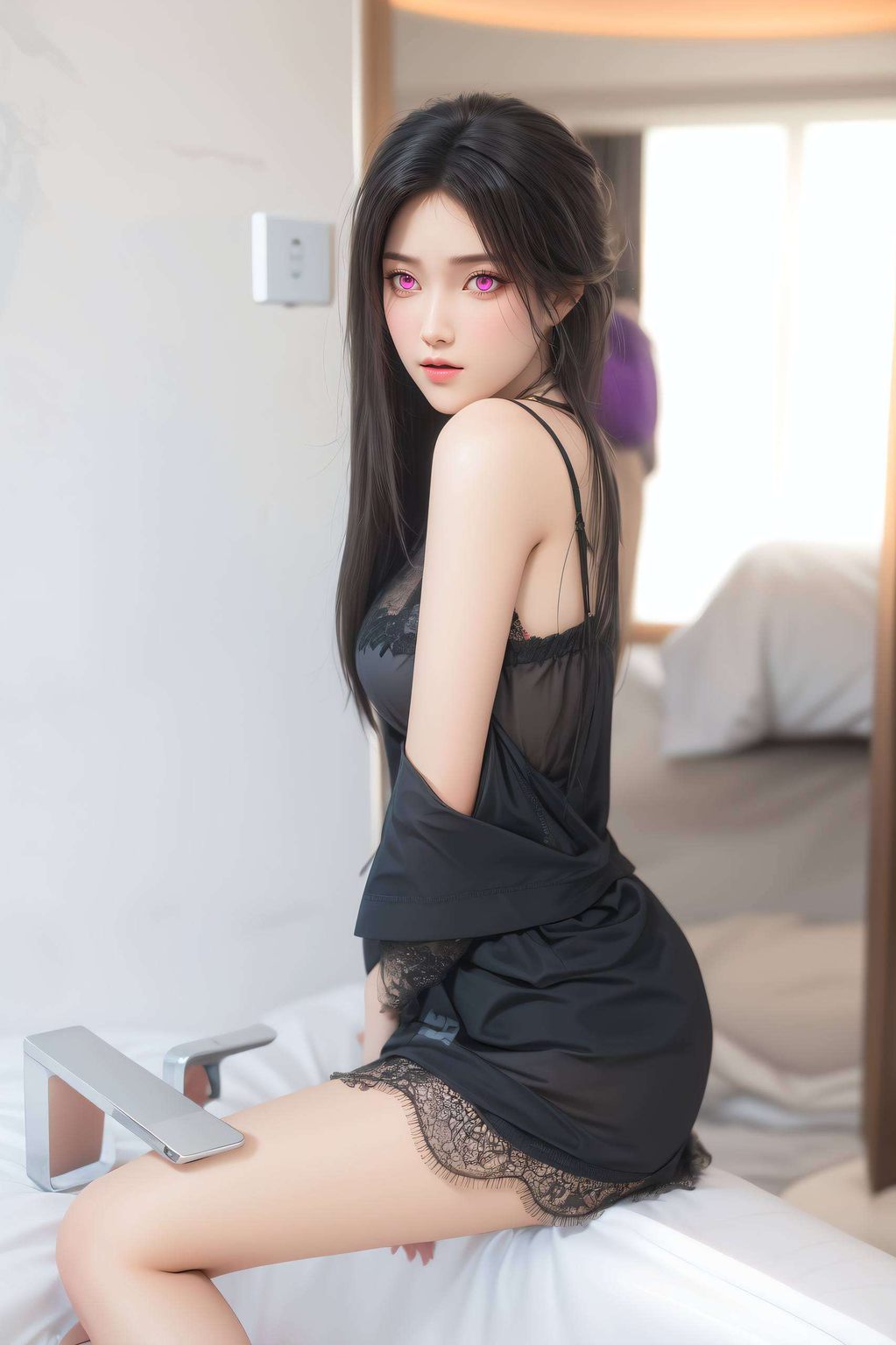 如同护眼壁纸一般她的身影在紫色壁纸中翩翩如仙